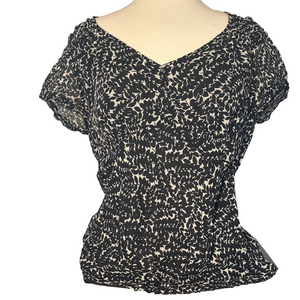 Ann Taylor Black & White Leaves Women's Short Sleeve Blouse Size 12